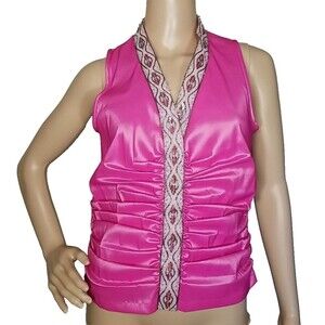 Tadashi NWT Womens Bright Pink Beaded Sequin Ruched Sleeveless Zip Top Sz 12 T45